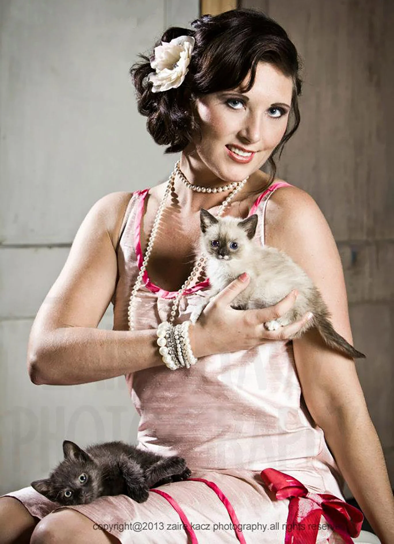 Fashion Editorial featured in Verve Magazine Silk Dupioni dress with dark pink silk trim on skirt with a bow detail