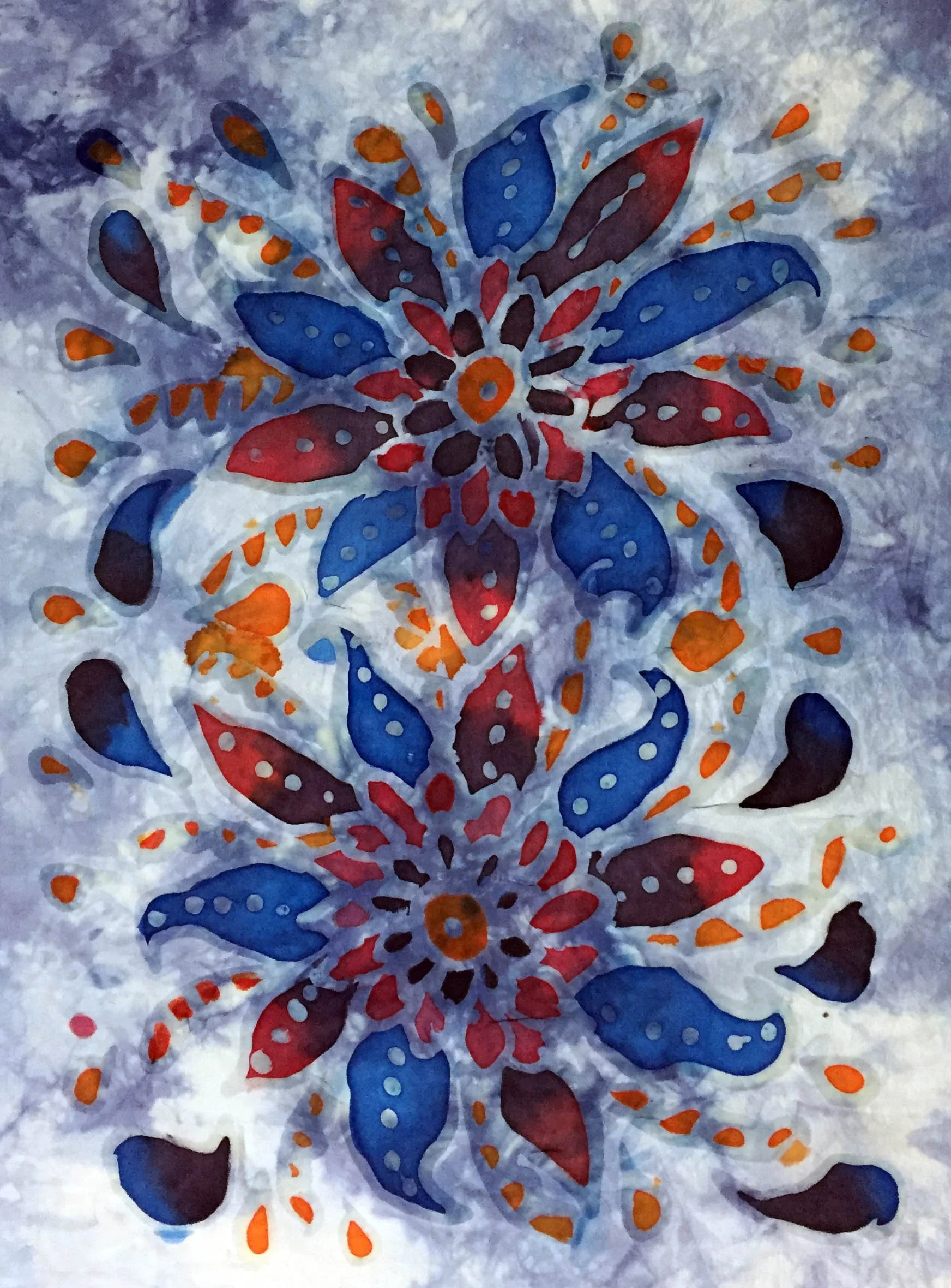Hand dyed silk with silk painting