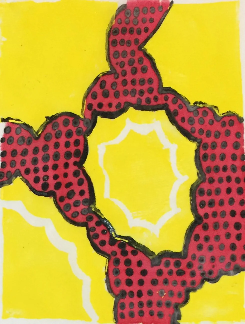 Block print with silk painting with black resist