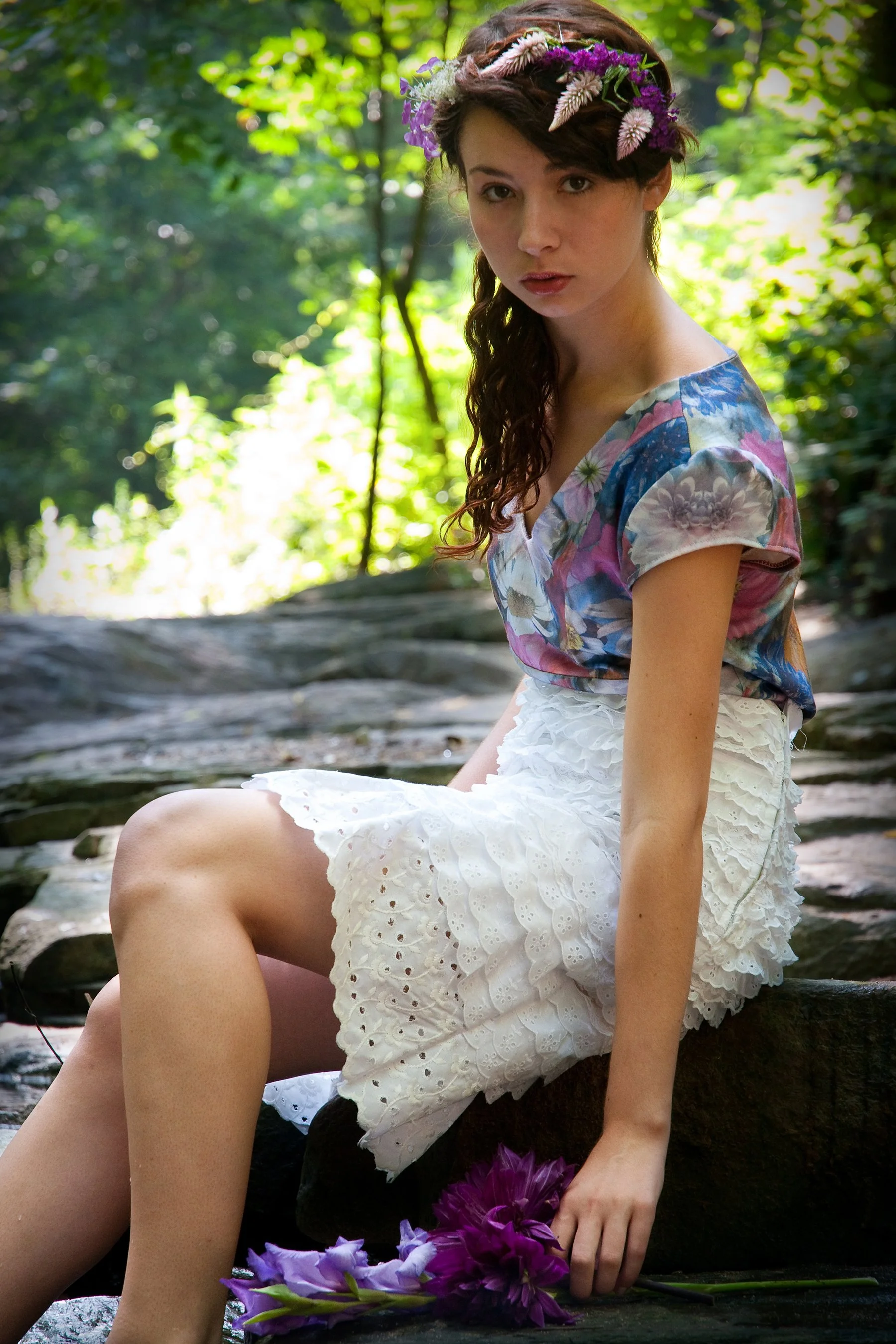 Ophelias Soliloquy Collection- Organic knit print top and skirt made of eyelet trim on a base of organic cotton/bamboo