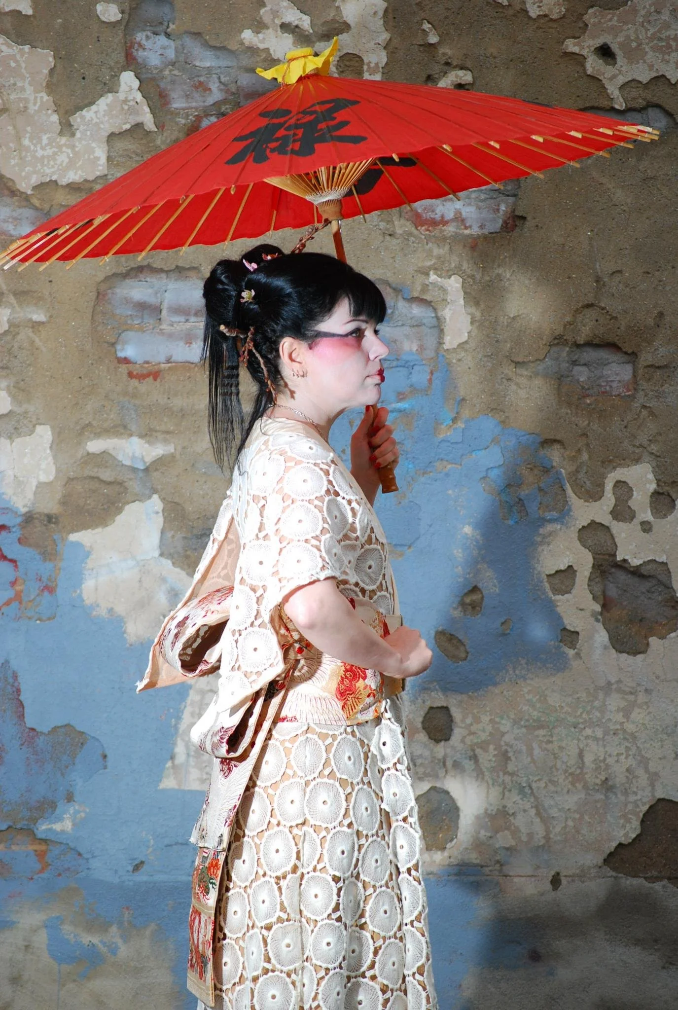 Sayonara Collection-cotton fabric lined wrap dress with Wedding Obi Made into a structural belt-Details