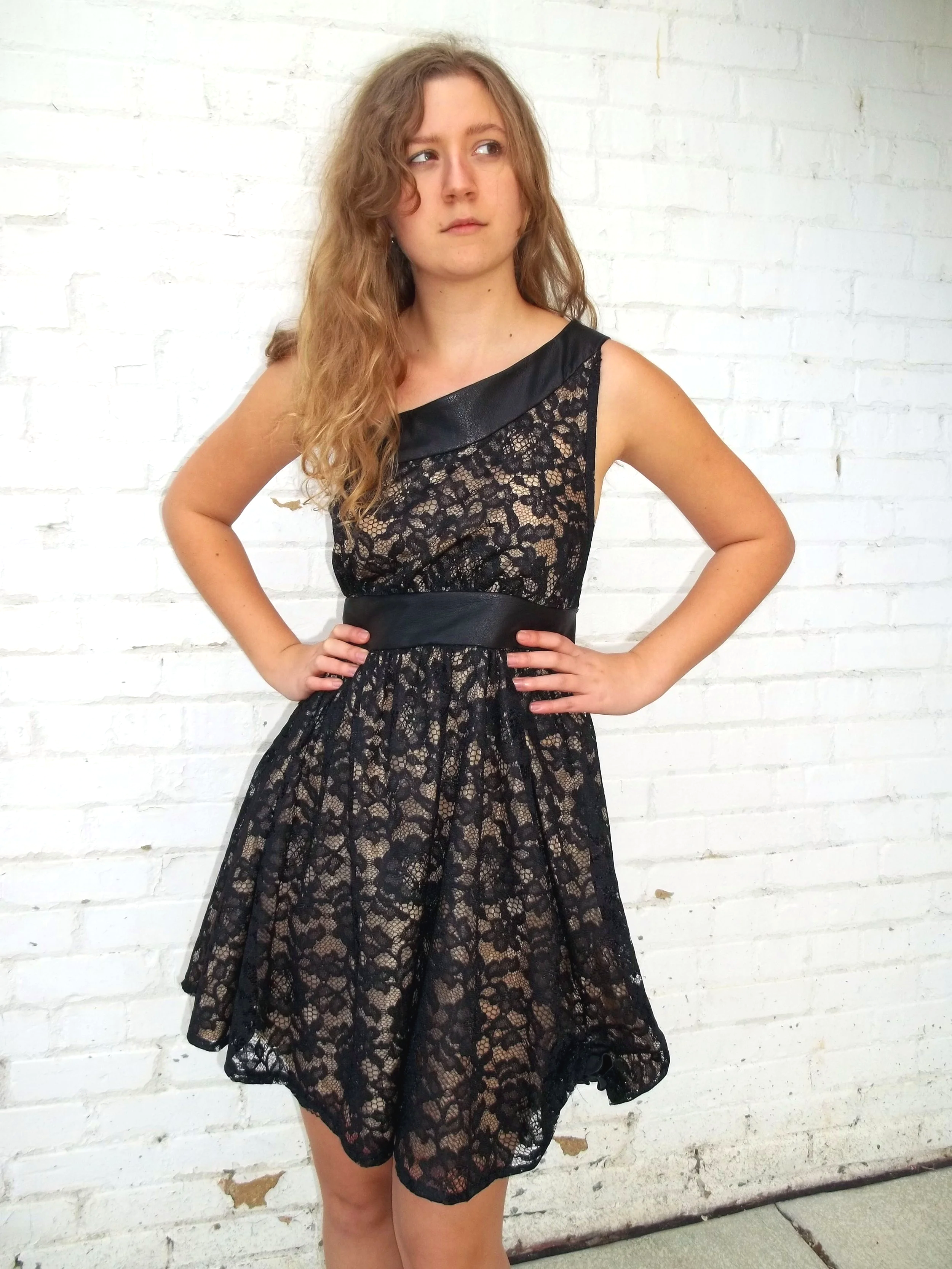 Lace Overlay Fit-and-Flare Dress