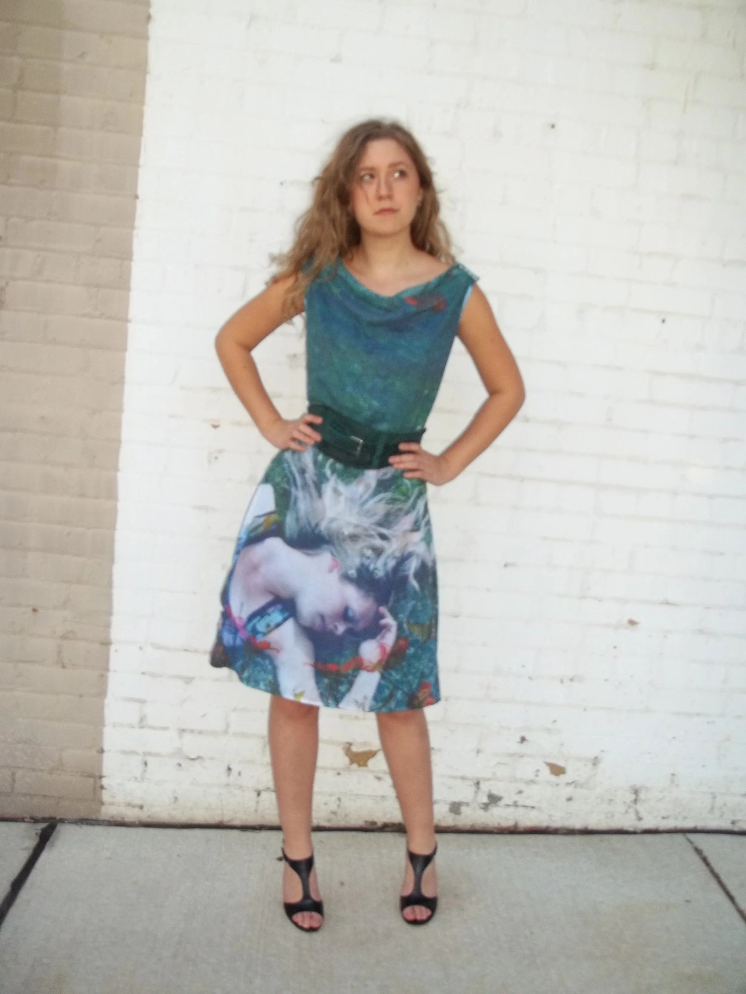 Eco-Chic Artistic Cowl Neck Dress
