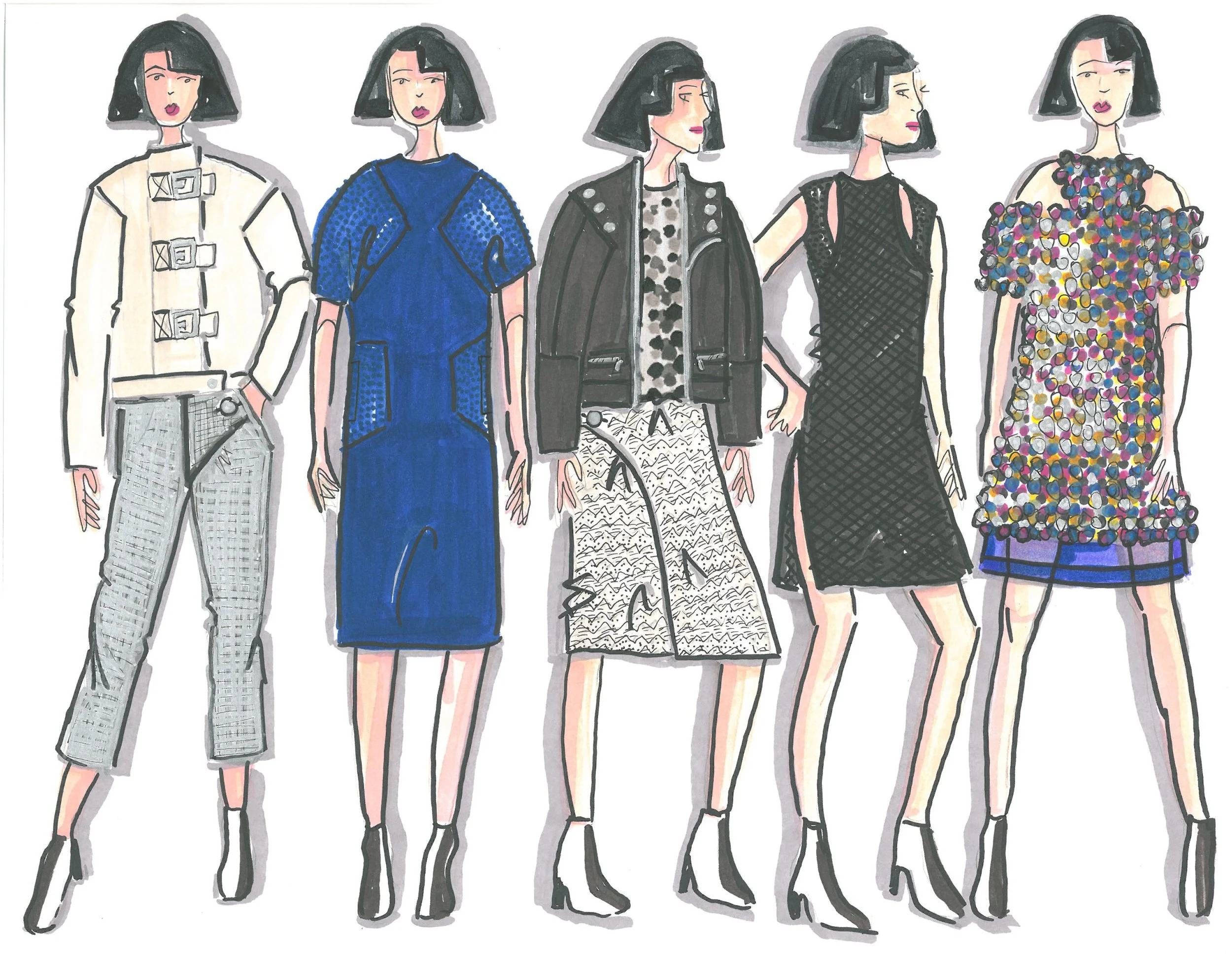 Illustrations of designs for blow-up collection