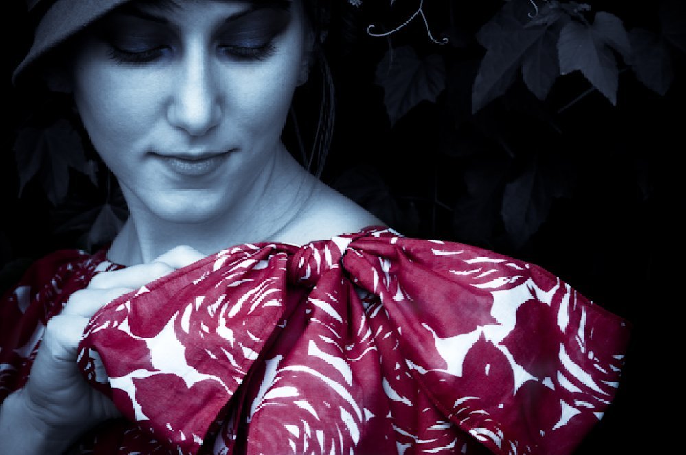 Red cotton voile dress with shoulder bow details