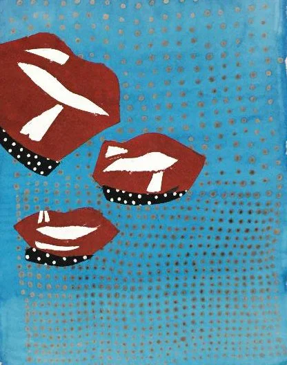 Fabric collage, screen printing silk painting with black resist