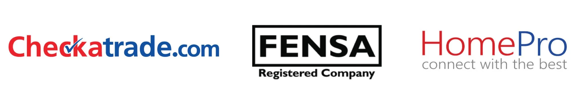 Logos for Checkatrade, FENSA, and HomePro