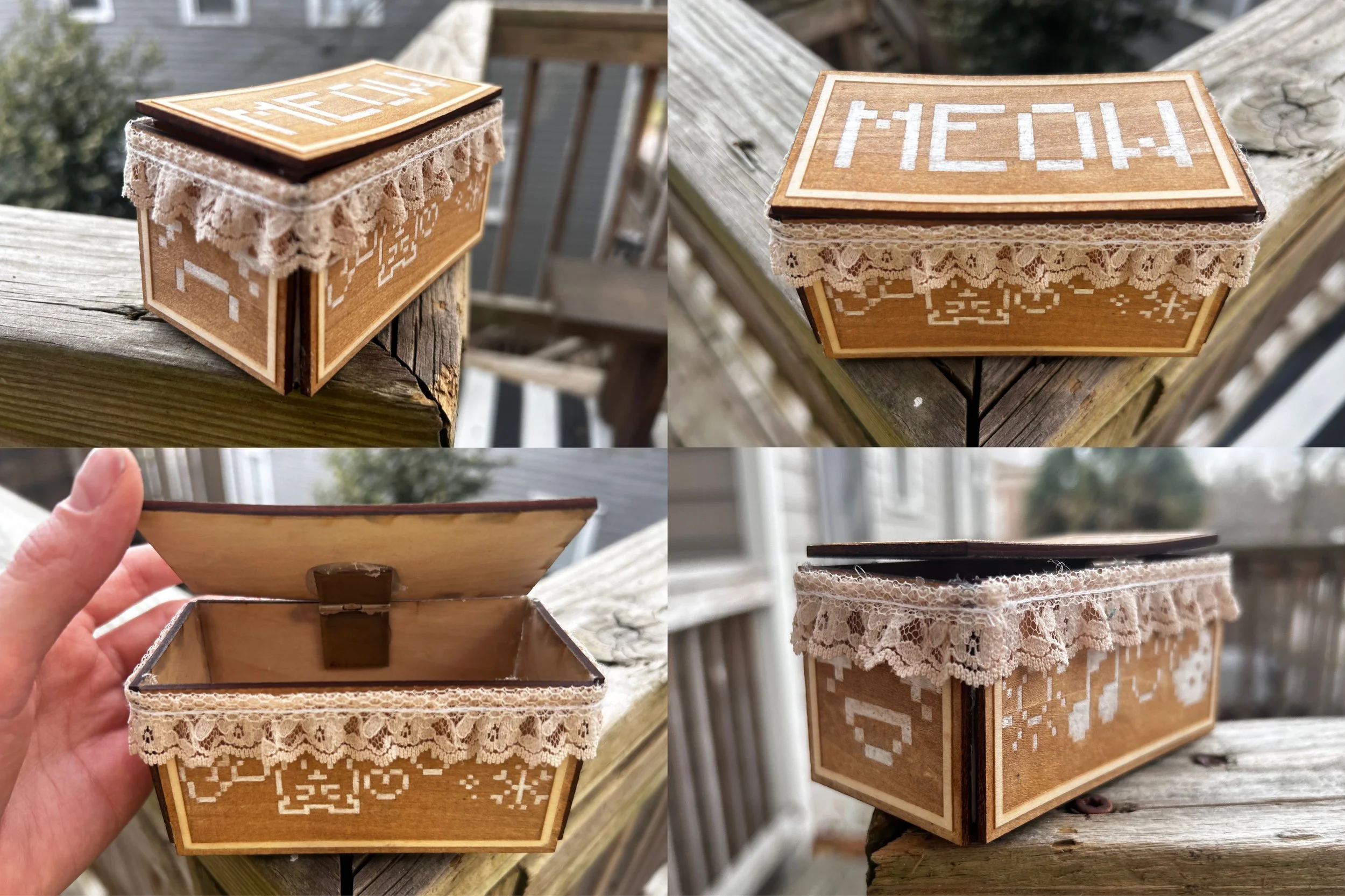 Box with hinge, 2025
acrylic paint on laser-cut wood