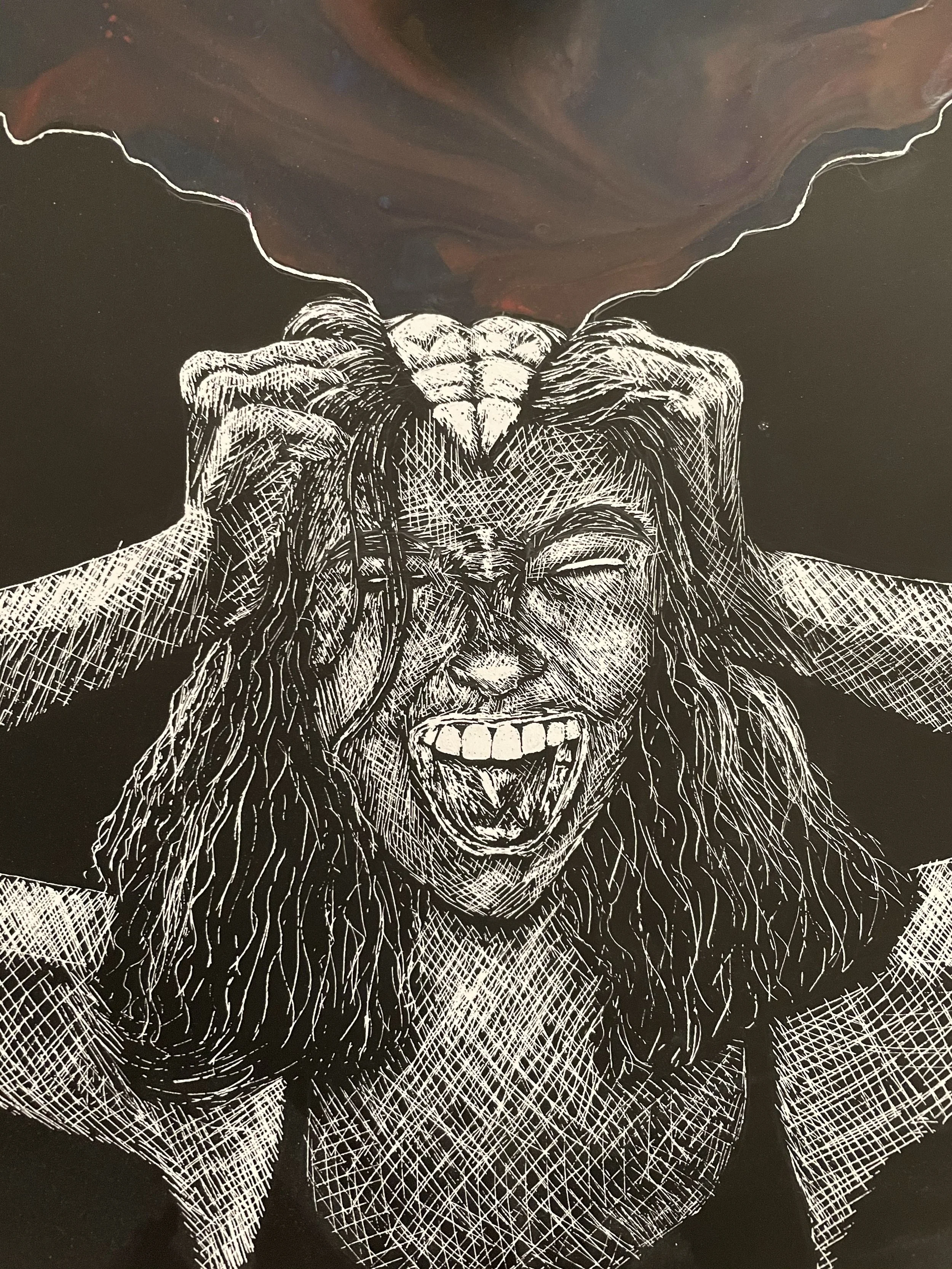Rumination, 2019
india ink, scratchboard, 9"x12"