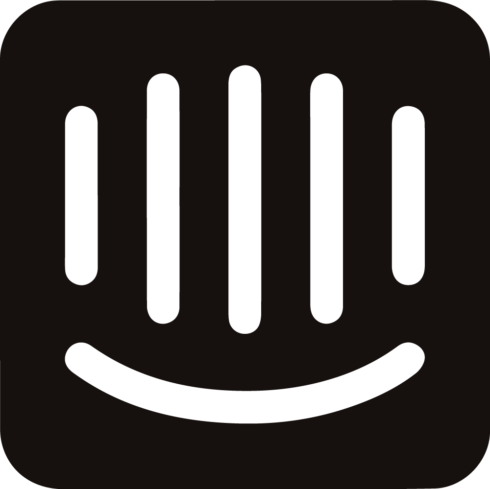 Intercom logo with a stylized smile and vertical lines on a black background.