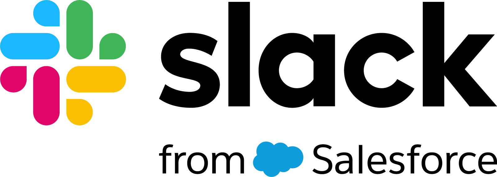 Logo of Slack, a Salesforce company, with colored shapes and text.