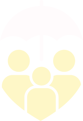 Black and white graphic of three people under an umbrella