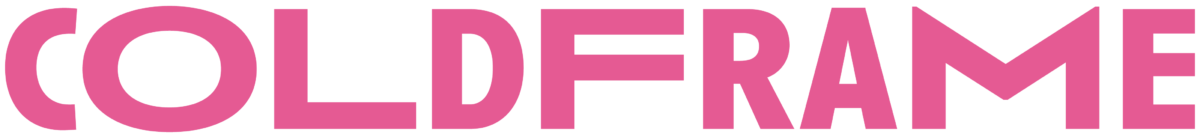 The word "COLDFRAME" in pink, block letters on a black background.