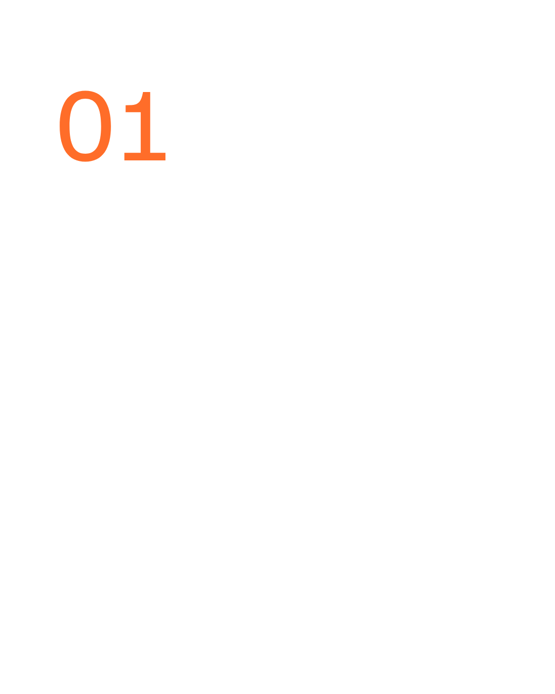 A blank white page with an orange number '01' at the bottom left corner.