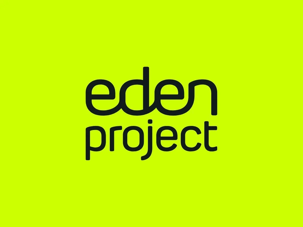 Logo with the text 'eden project' on a bright green background.
