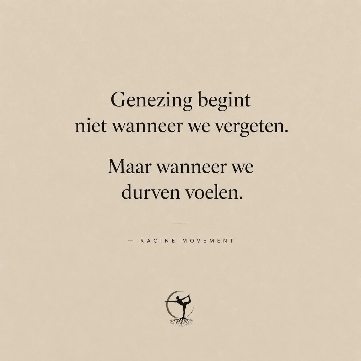Het lichaam vraagt geen perfectie.
Alleen aanwezigheid.

🌿

&mdash; Racine Movement

#RacineMovement #Embodiment #Genezing #Bewustwording #Voelen #MovementMedicine