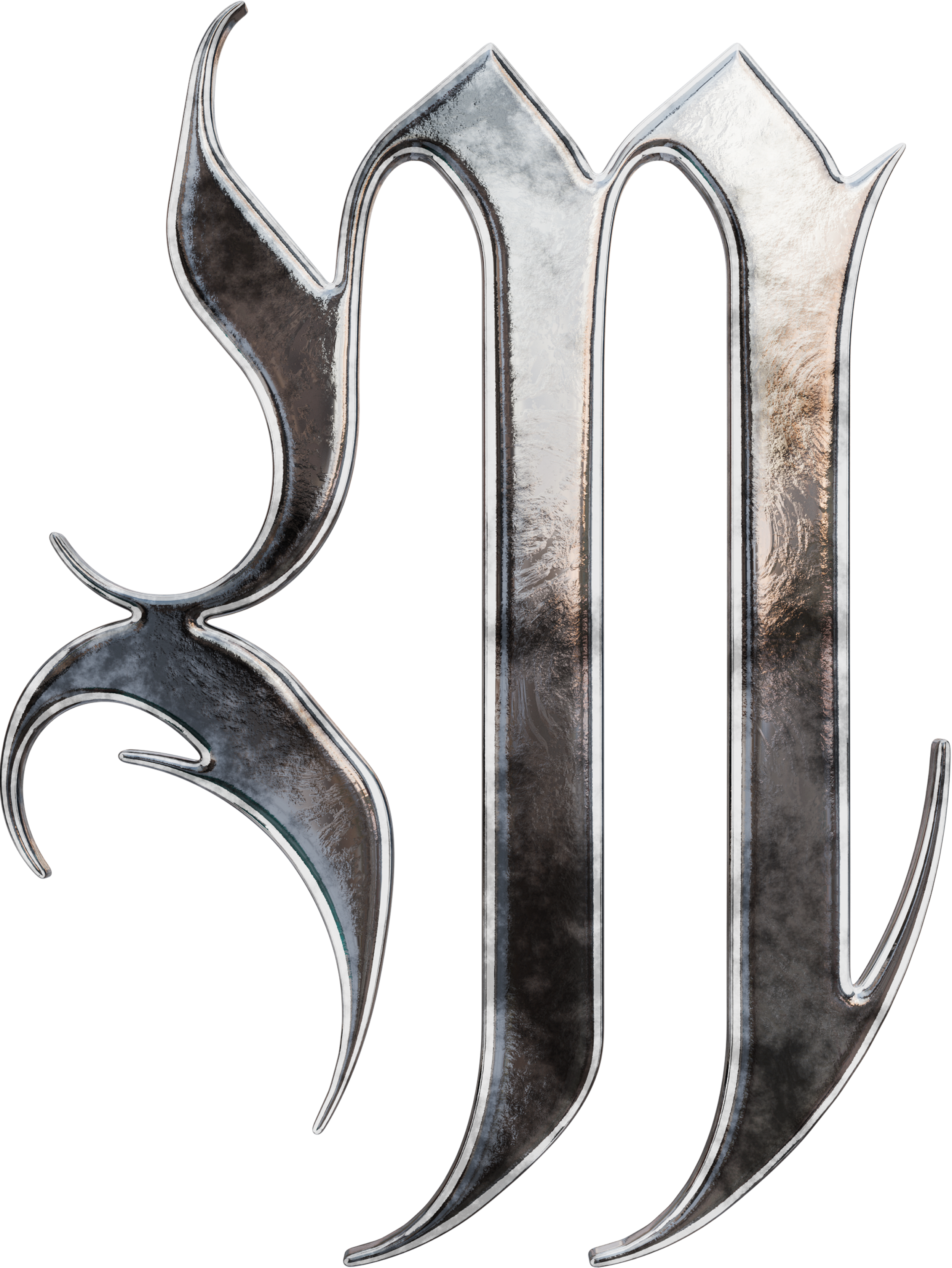 Close-up of a metallic Majestic Collective M logo with a silver chrome finish