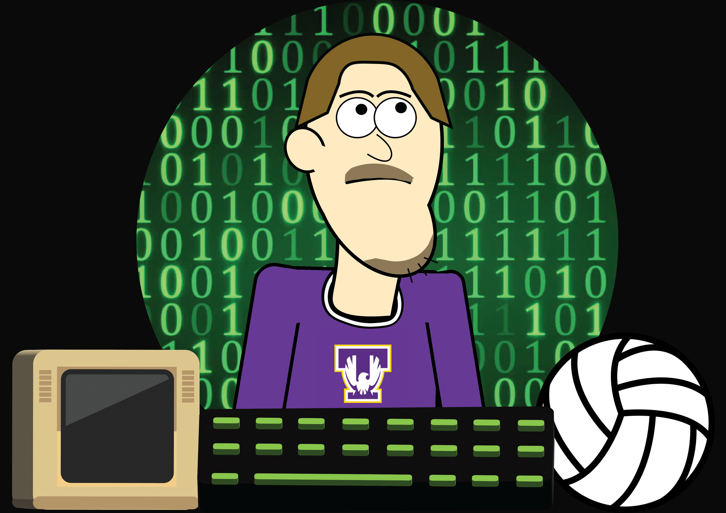 Computer Science Student in TN Tech Tshirt with keyboard CRT Mono and Volleyball