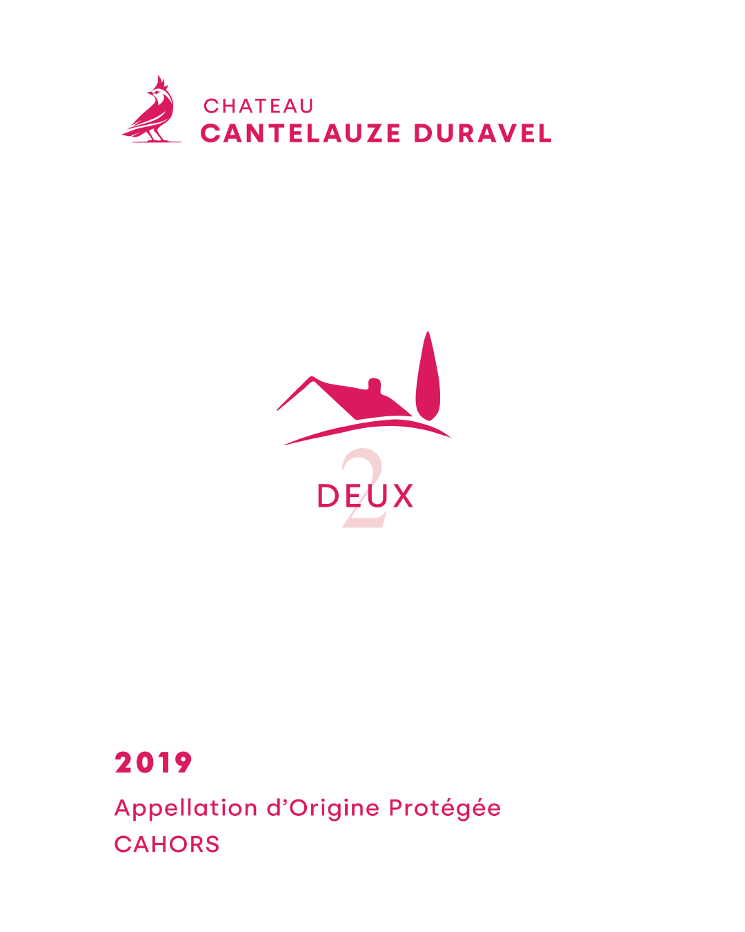Deux wine label – organic Cahors wine made from Malbec and Merlot