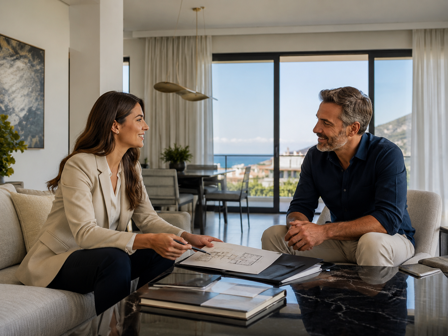Upgrade and customization coordination meeting for property buyers in North Cyprus.