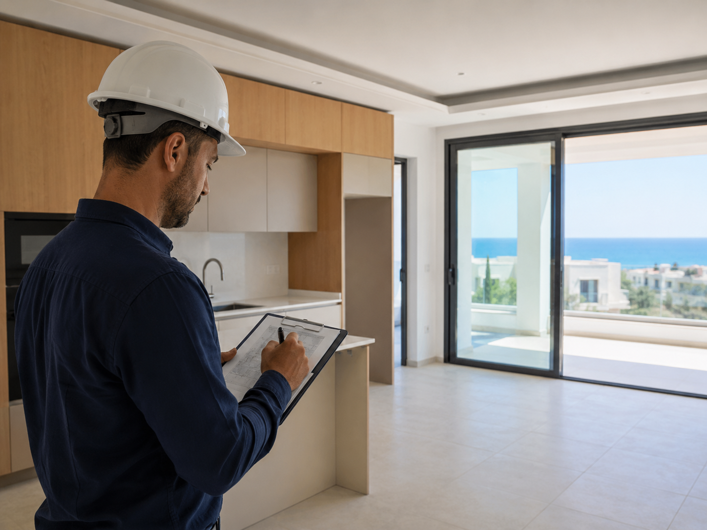 Shows inspection inside a property before/around handover