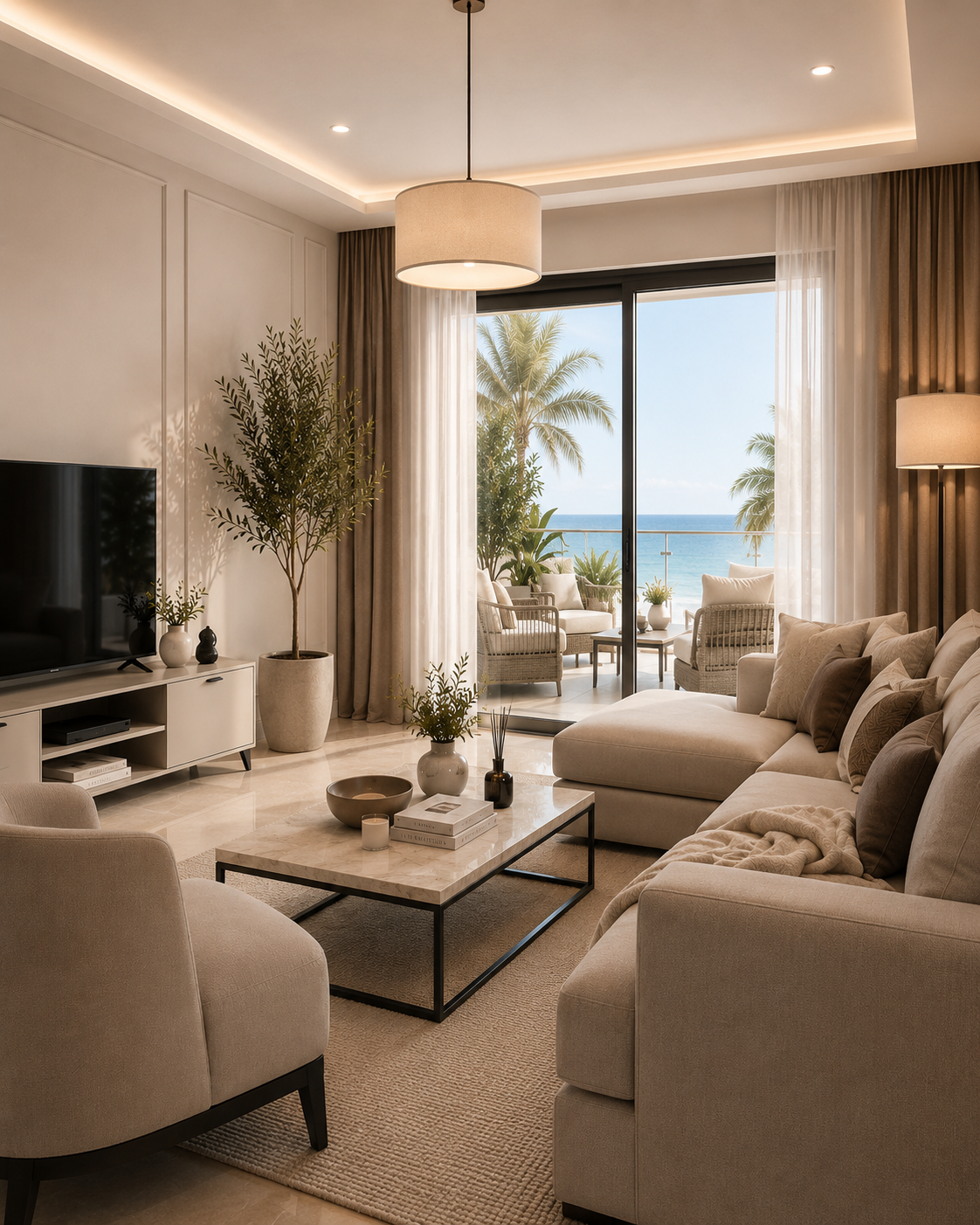 Optional furnishing upgrades including premium décor, balcony furniture, and styling details for an apartment in North Cyprus.