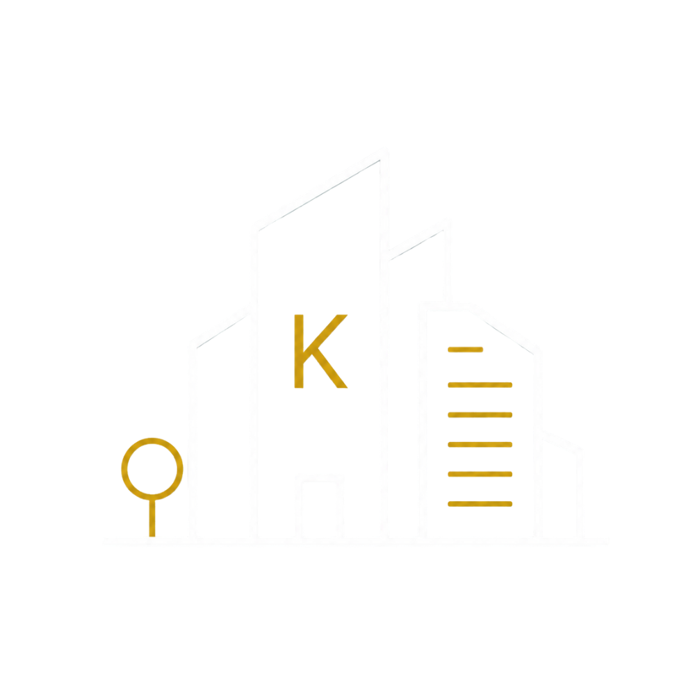 Stylized line drawing of a bar chart with five vertical bars of varying heights. The first bar on the left has an orange circle at its base. The second bar is taller, and the third bar, in the middle, has a large gold letter 'K' on it. The subsequent two bars decrease in height; the fourth has three horizontal gold lines, and the fifth is the shortest.