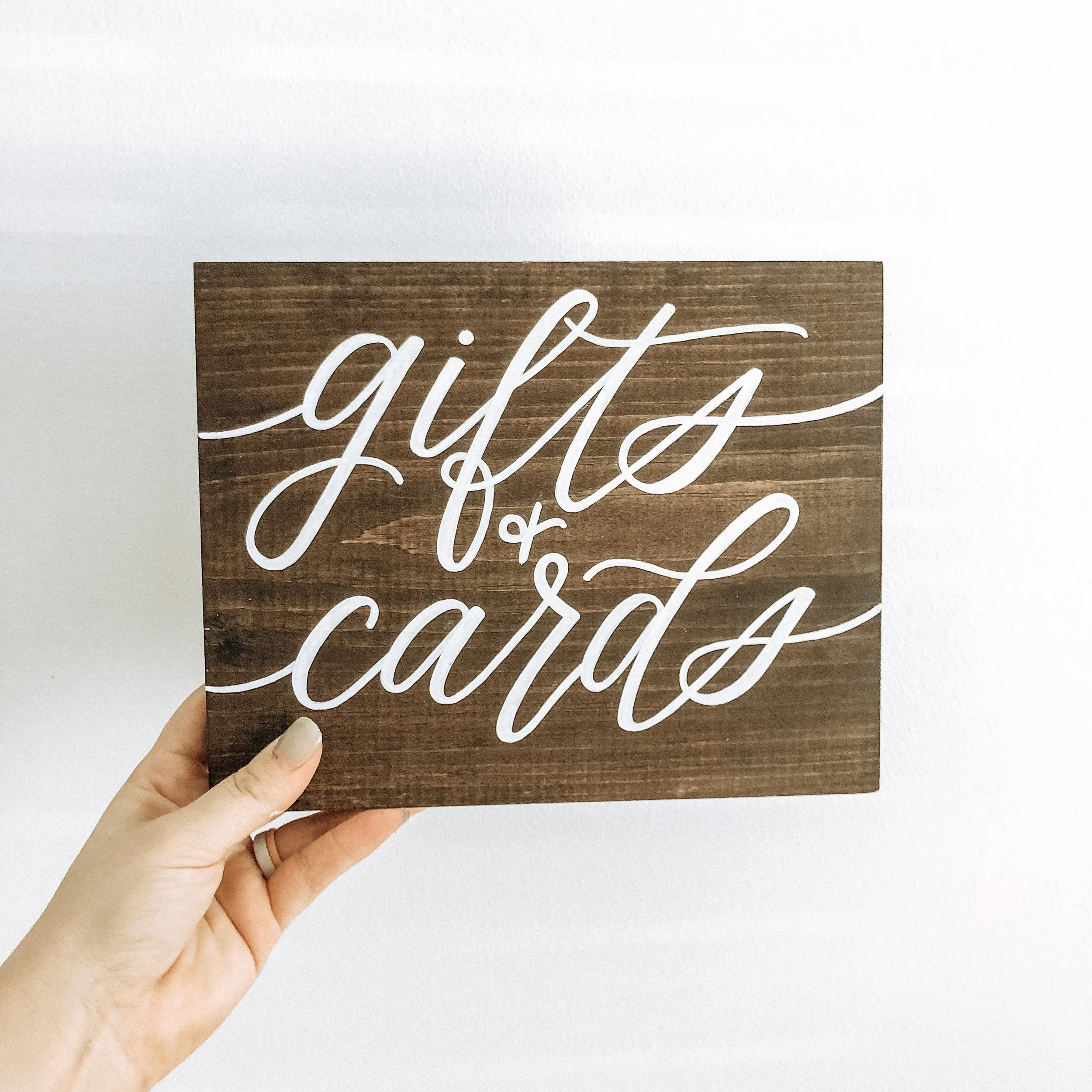 Gifts and cards stained wood wedding tabletop sign.