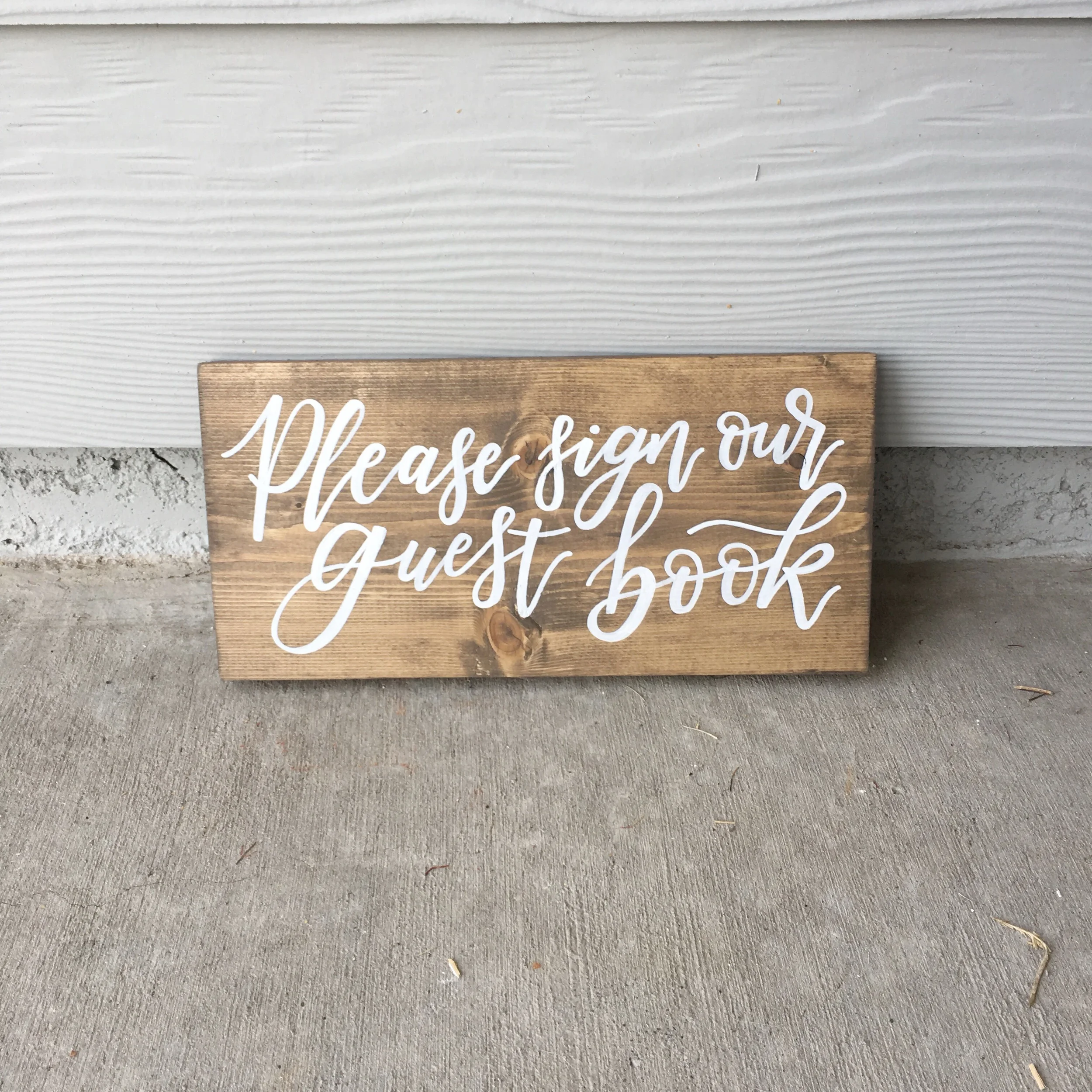 Stained wood block wedding sign for guestbook.