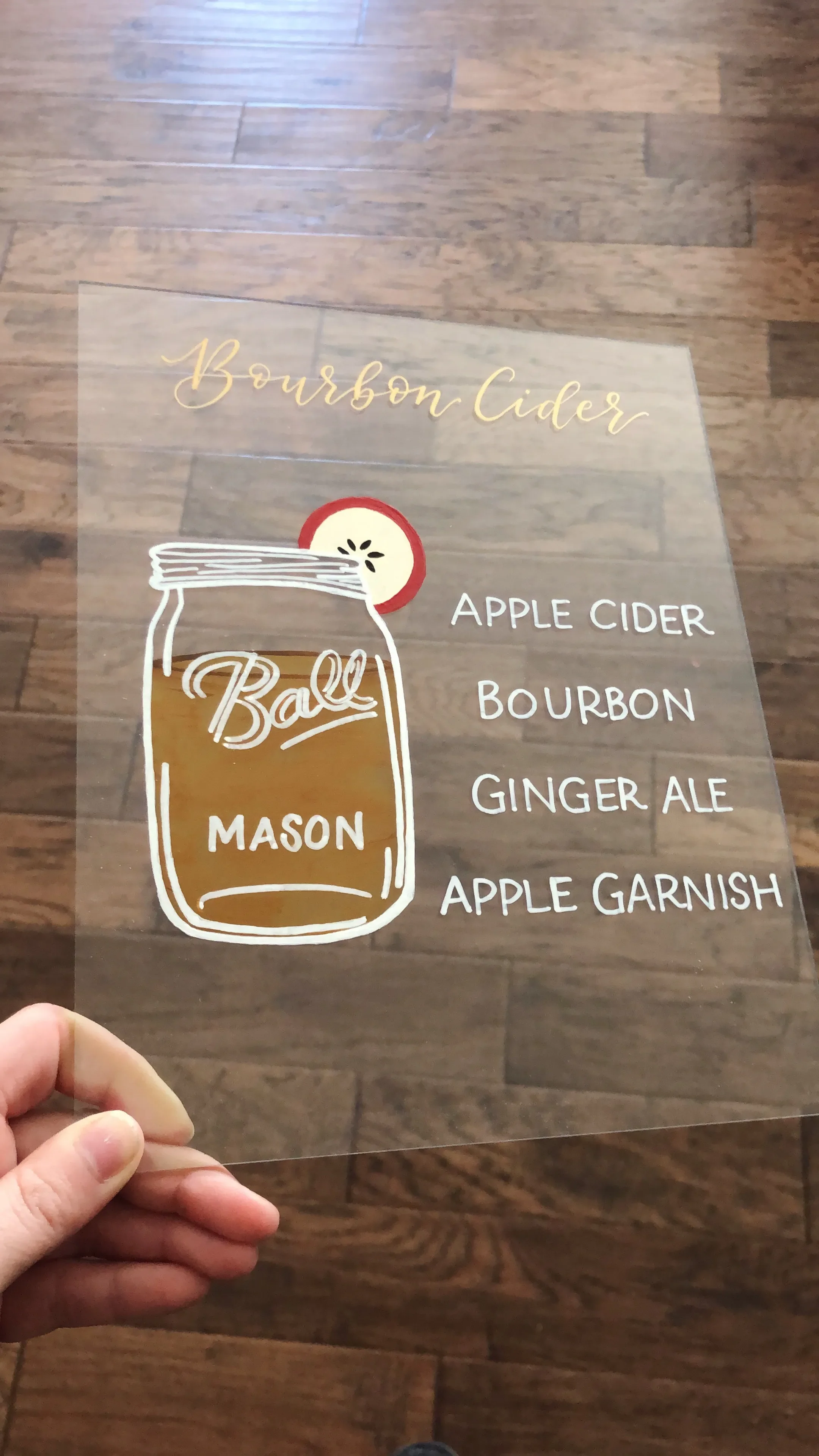 Custom hand-painted signature cocktail sign with mason jar and white calligraphy.