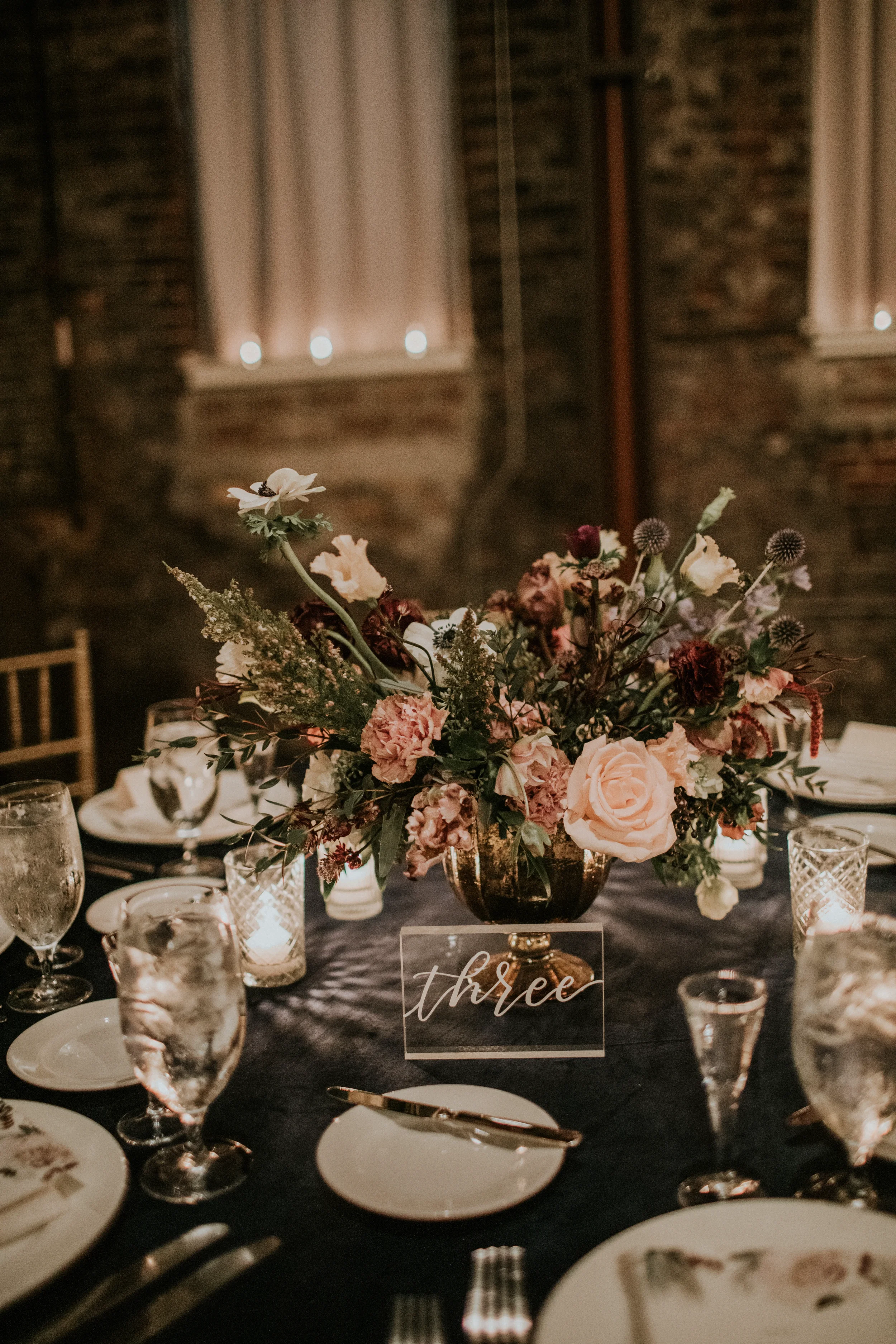 Clear Acrylic Wedding Table Numbers with White Script Calligraphy