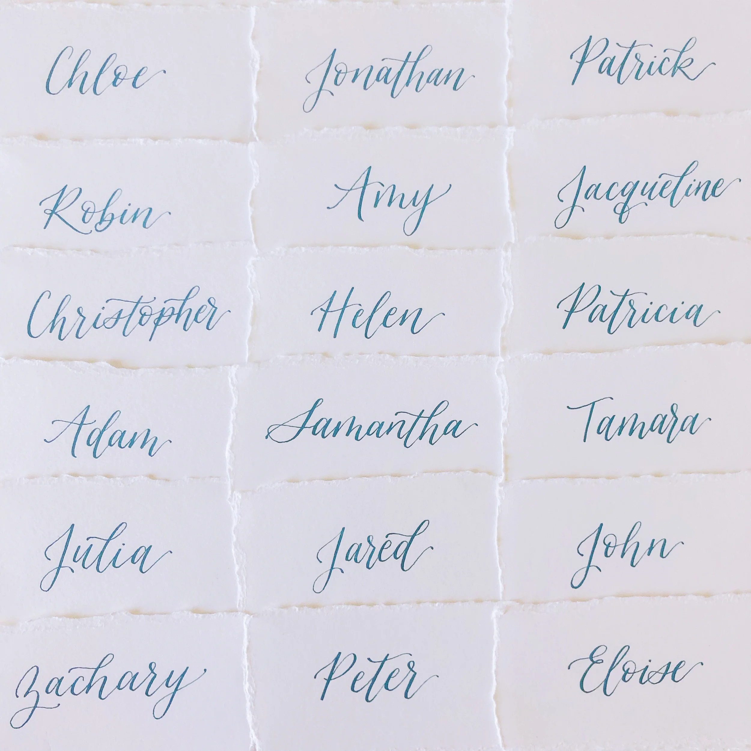 Bring a soft, cohesive splash of color to your seating presentation with hand-lettered escort cards written in a romantic dusty blue calligraphy ink.