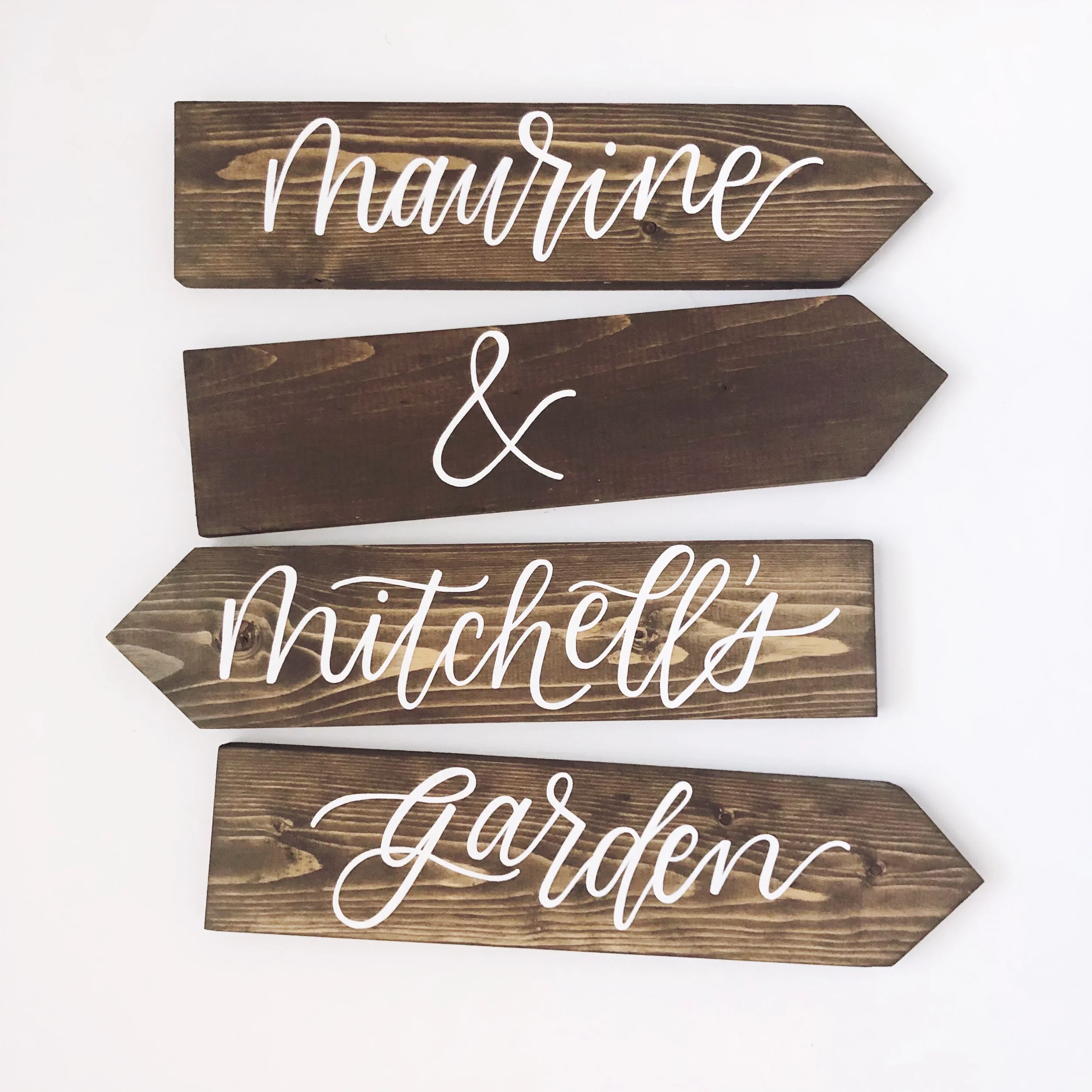 Custom wood directional sign for husband and wife's garden.