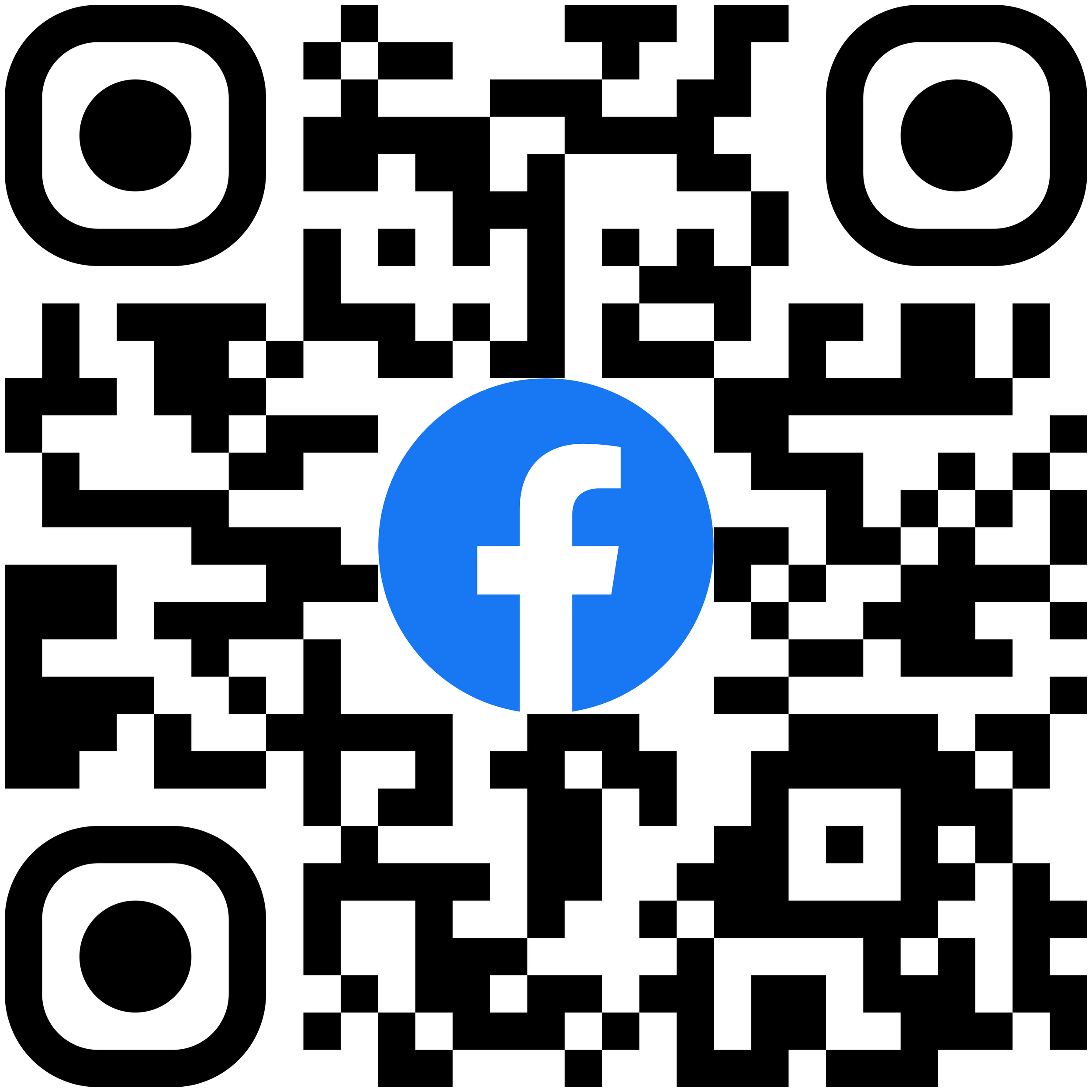 QR-Code mit blauem Facebook-Logo in der Mitte.