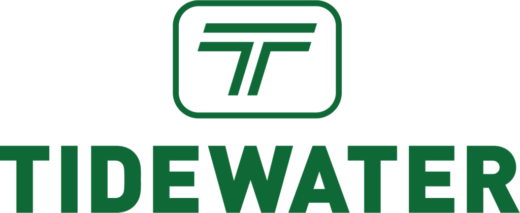 Tide Water logo with a stylized wave and the company name in bold green letters