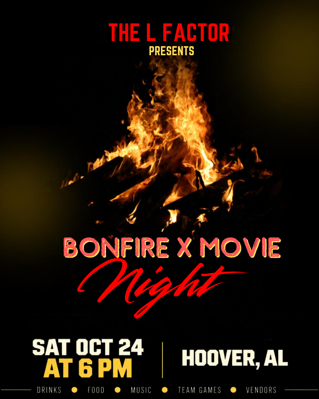 Lesbian Fall Festival, bonfire, and movie night with vendors, adult games, and food. Birmingham, AL with The L Factor. Magic City. Sapphics