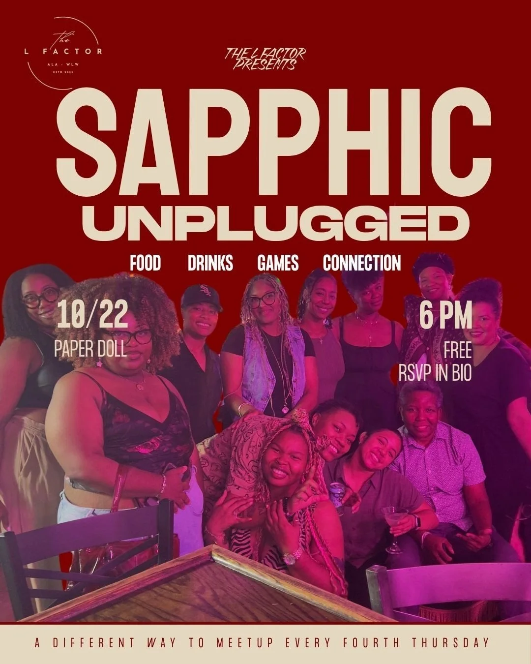 The L Factor Sapphic Weekday Meetup. Lesbians in Birmingham, AL. Magic City. 