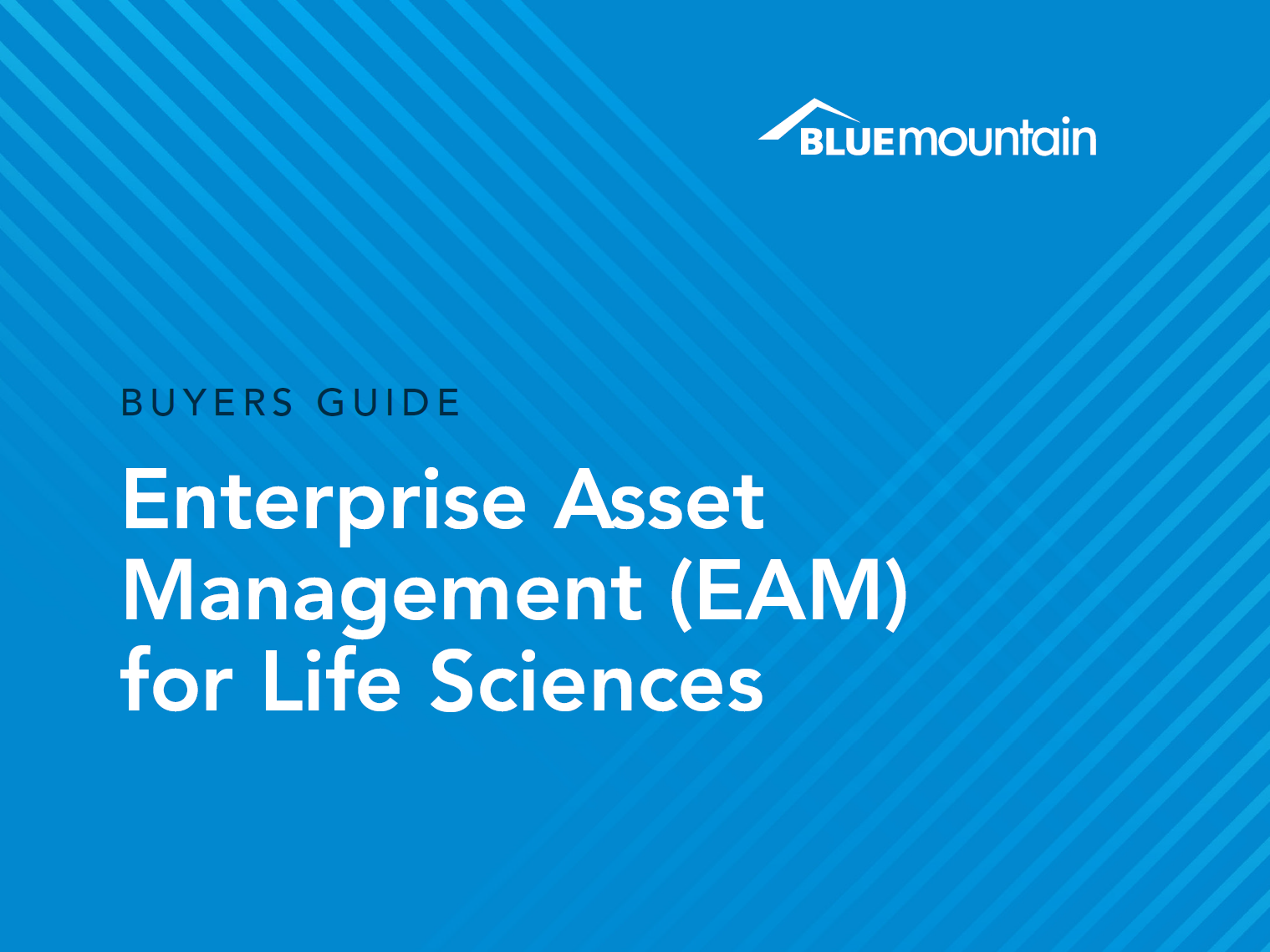 Cover page of a guide titled 'Enterprise Asset Management (EAM) for Life Sciences' with the logo and name 'BLUEmountain' at the top right.