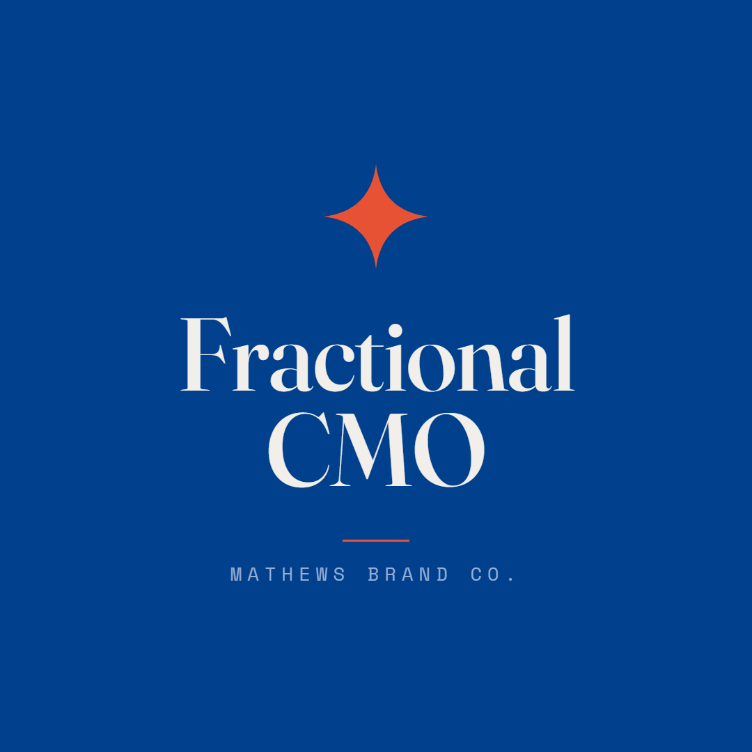 Cover image with a dark blue background, an orange star icon at the top, and the text 'Fractional CMO' in large white font, with 'Mathews Brand Co.' in smaller blue font below.