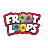 Colorful logo for "Froot Loops" cereal with stylized text and images of cartoon fruit characters.