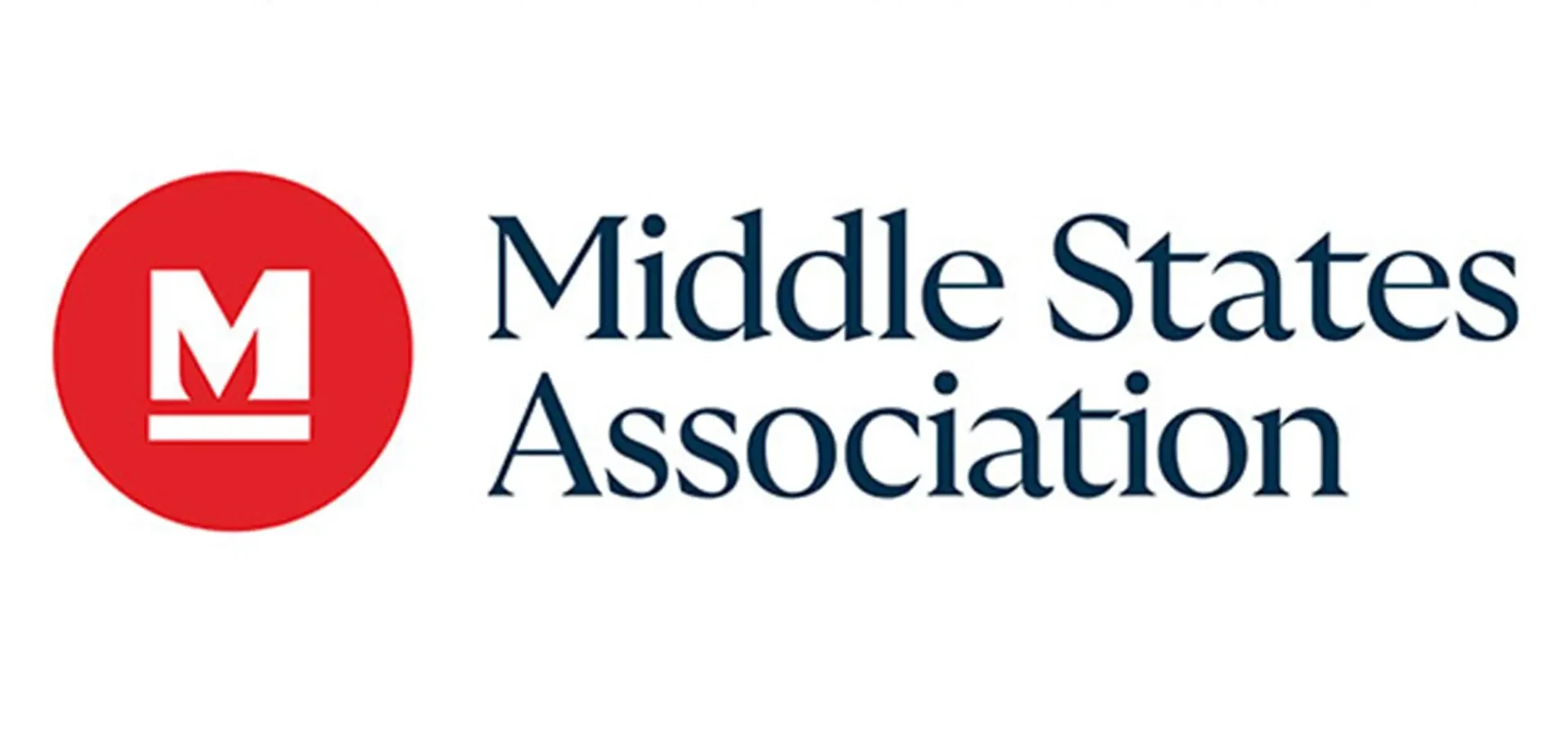Logo of Middle States Association featuring a red circle with a white letter M and a crown-like symbol underneath, next to the text 'Middle States Association'.