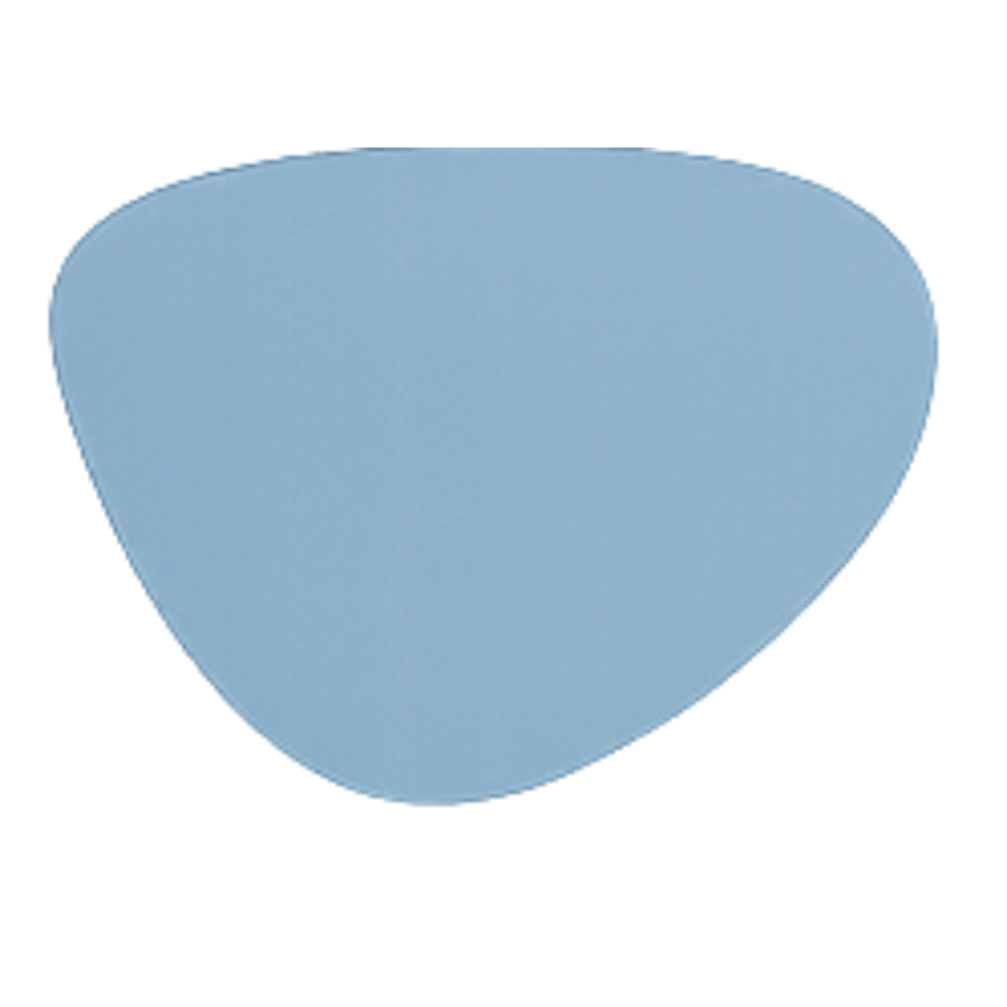 A close-up of a round, light blue object, possibly a disc or a button, with a slightly textured surface and a smooth curved edge.