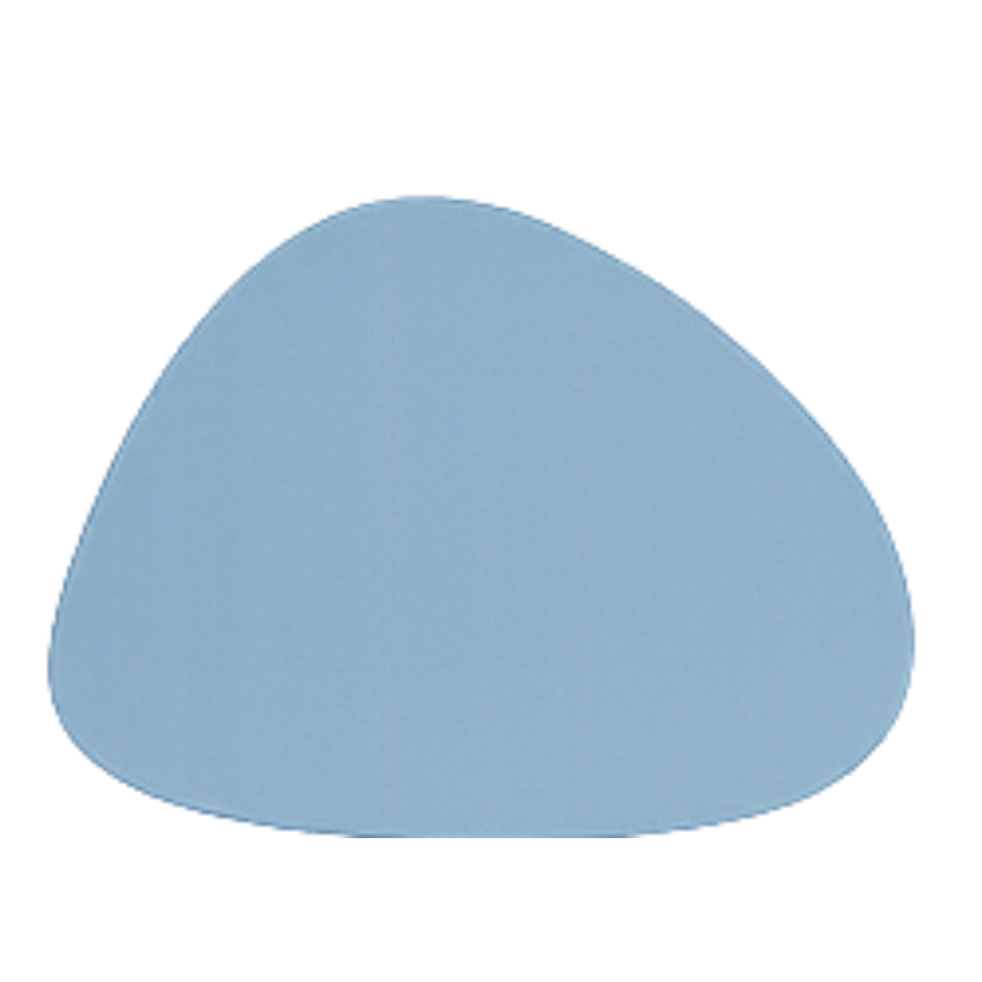 Close-up of a light blue, semi-circular paper cut-out with a hole in the center, against a black background.