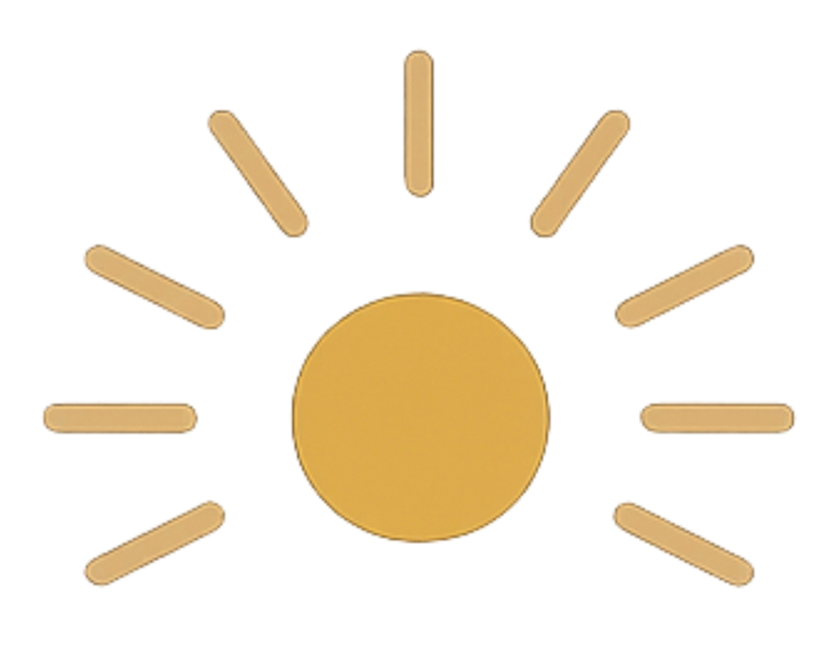 Graphics of a shining sun with rays extending outward.
