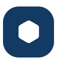 A dark blue hexagon-shaped icon with a cutout in the center.