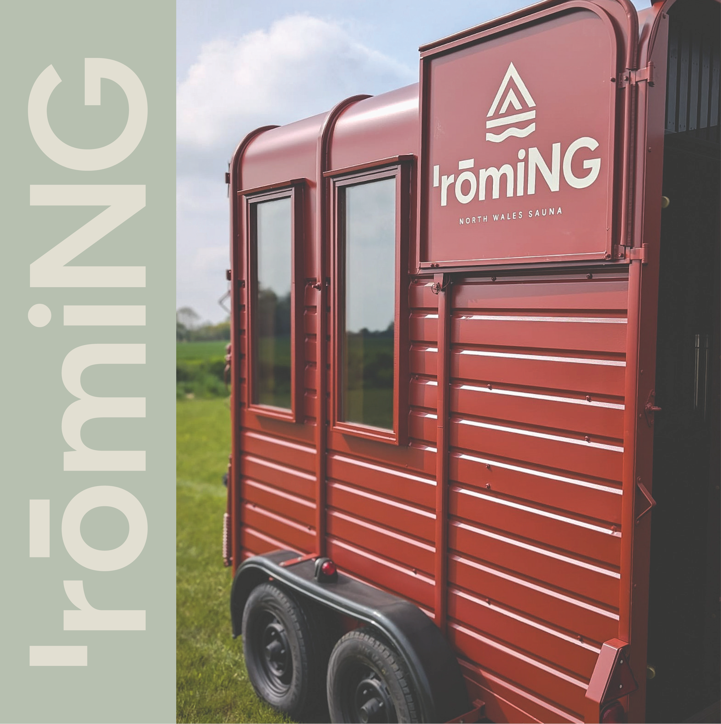 Brand identity design for mobile sauna business North Wales Sauna. Logo hand painted on to sauna