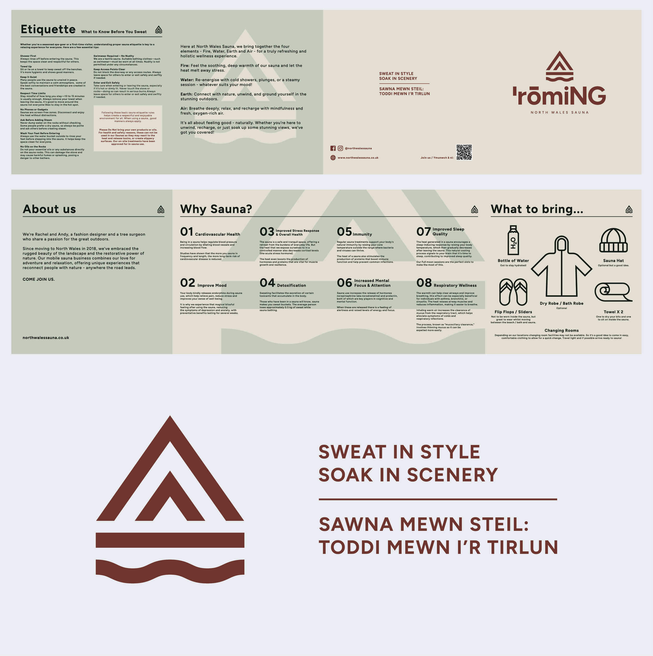 Brand identity design for mobile sauna business North Wales Sauna. Flyer design for sauna users