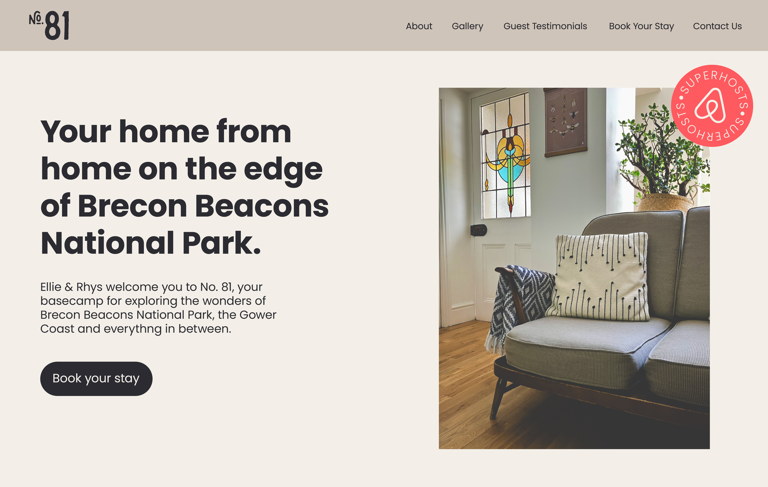 Website homepage design for Airbnb business Stay at No. 81