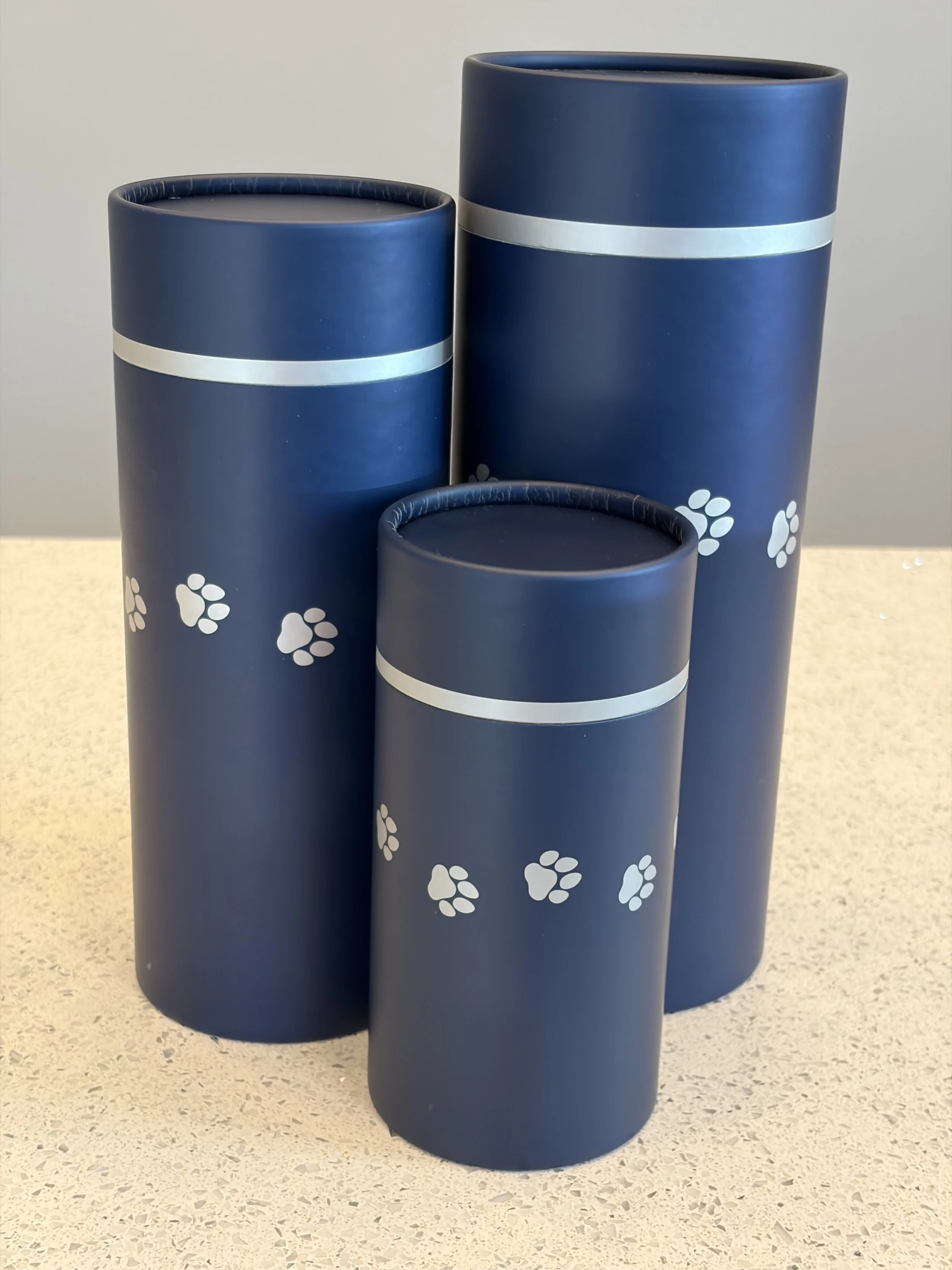 Blue Scattering Tube Urn with Paw Prints