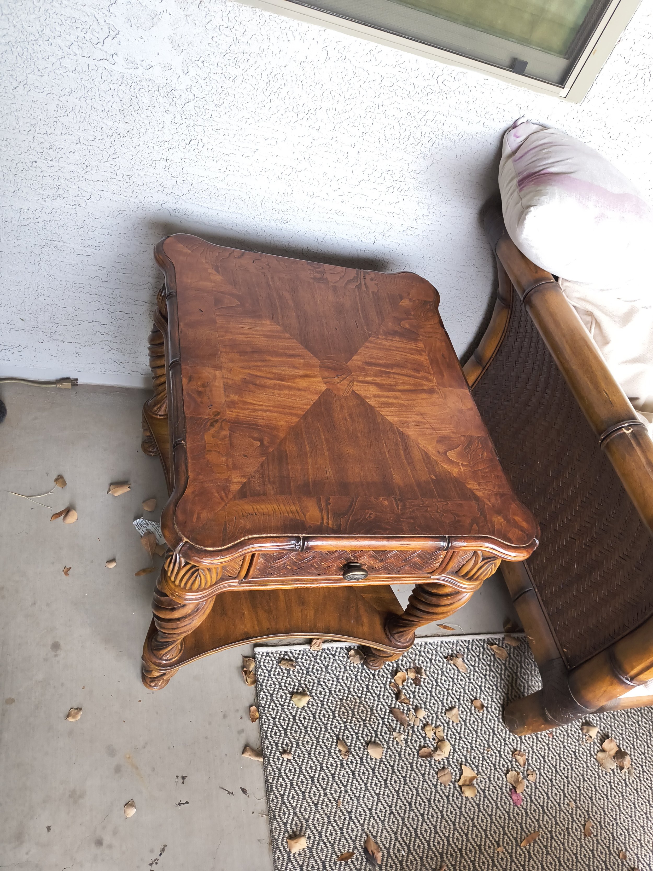 Refurbished top of an outdoor side table.